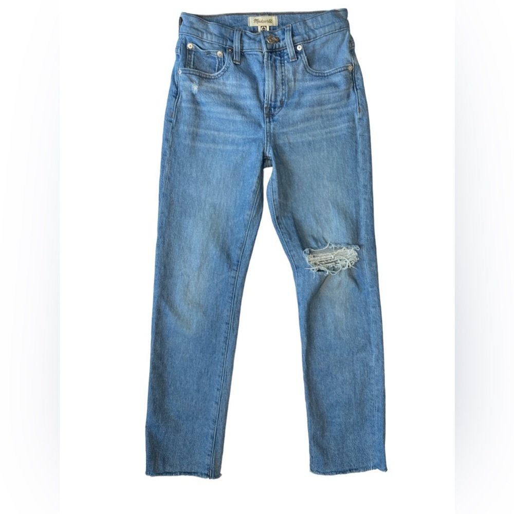 Madewell The Perfect Vintage High Rise Distressed Raw Cropped Jeans Blue SZ 23P - Picture 3 of 14